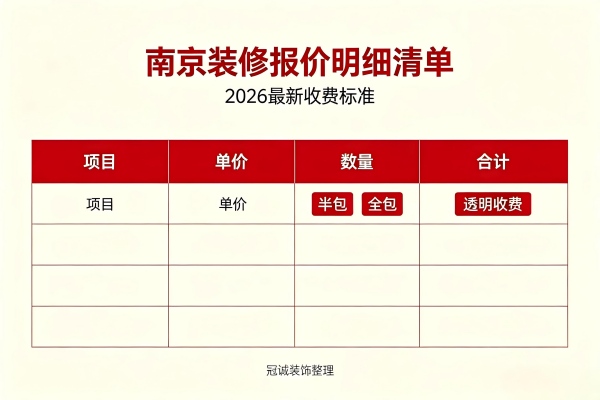 2026南京装修报价明细清单｜半包、全包收费标准（冠诚装饰整理）